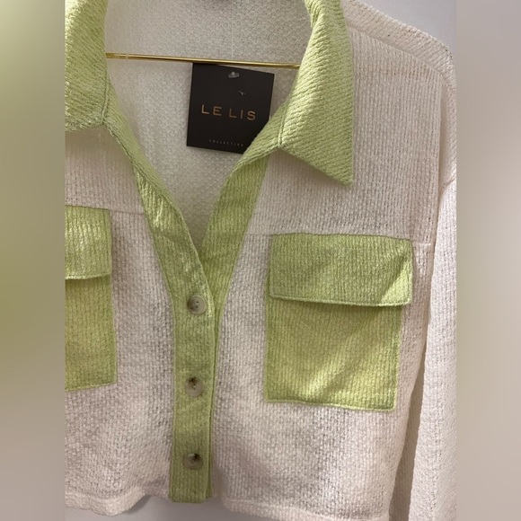 NWT Le Lis Lime + Cream Knit Top - Picture 4 of 8